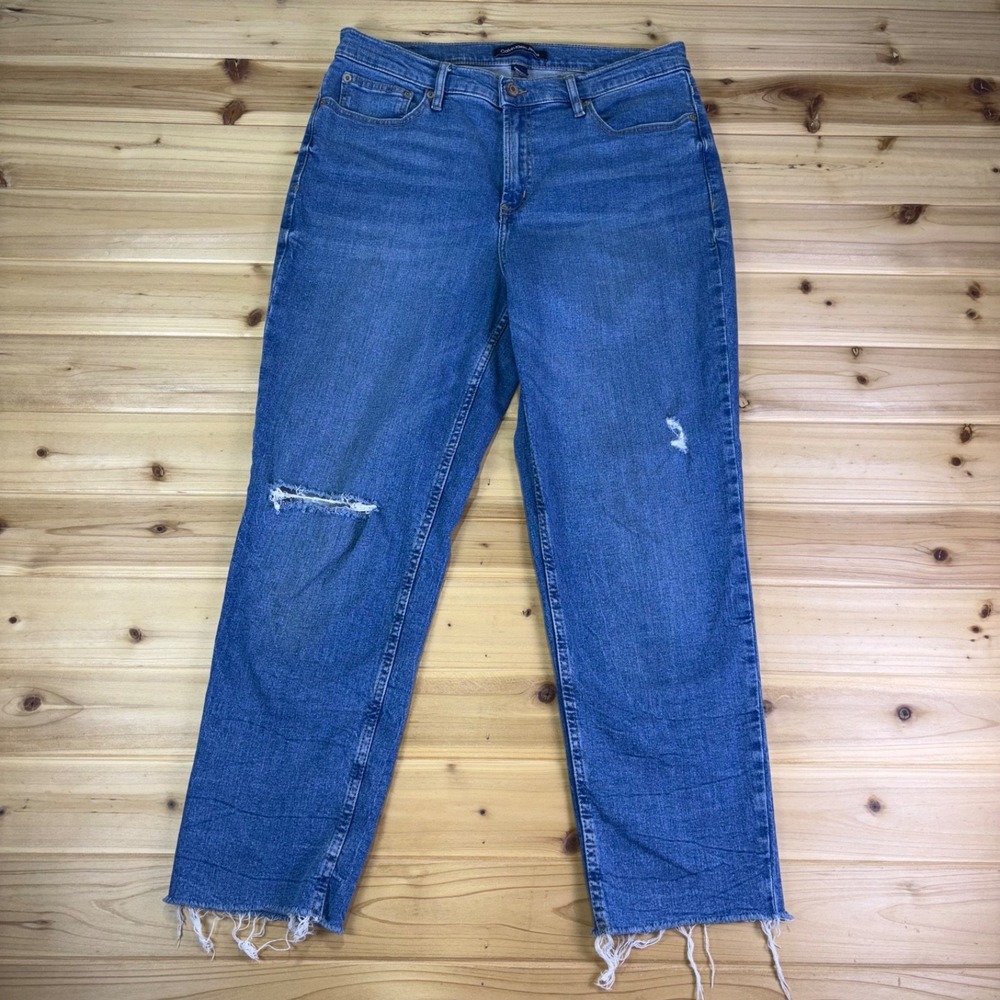 Calvin Klein Jeans Womens 10 Distressed High Rise Straight Leg Raw Hem Denim